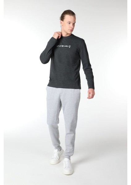 Erkek Baskılı Uzun Kollu Bisiklet Yaka Tişört Antrasit modelleri