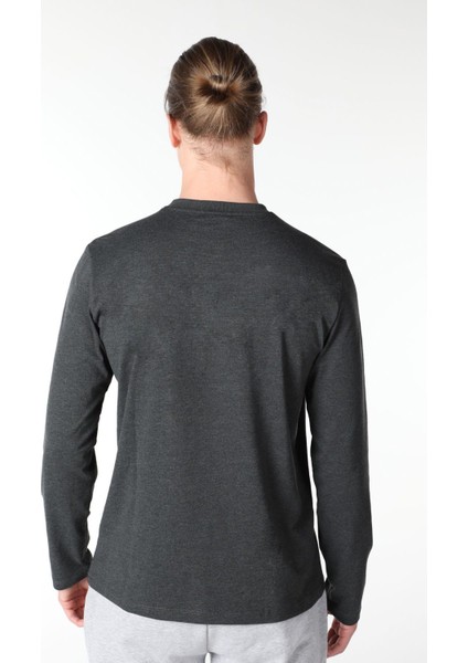 Erkek Baskılı Uzun Kollu Bisiklet Yaka Tişört Antrasit indirimleri