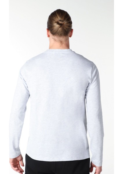 Erkek Bisiklet Yaka Uzun Kollu Regular Fit Baskılı Tişört Gri Melanj fırsatları