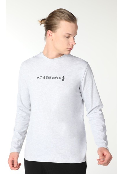 Erkek Bisiklet Yaka Uzun Kollu Regular Fit Baskılı Tişört Gri Melanj indirimleri