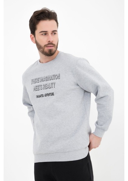 defy's Erkek Baskılı Sweatshirt Gri Melanj