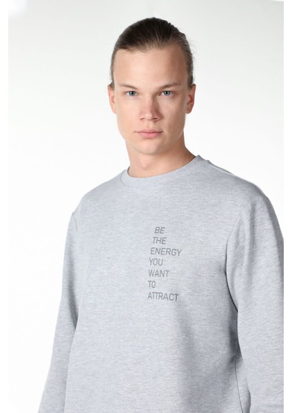 Erkek Baskılı Sweatshirt Gri Melanj