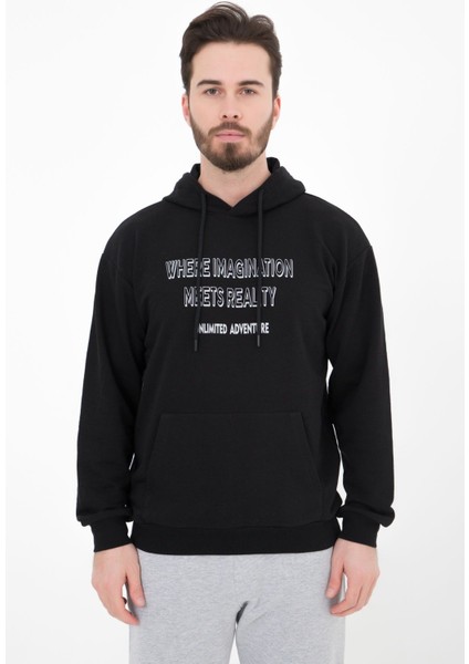 Erkek Kapüşonlu Regular Fit Baskılı Sweatshirt Siyah modelleri