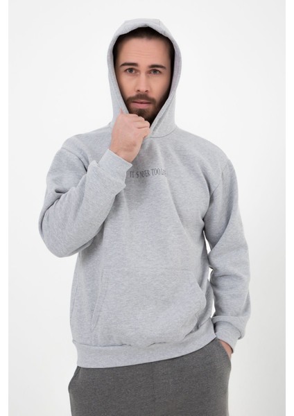 Erkek Baskılı Kapüşonlu Sweat Gri modelleri