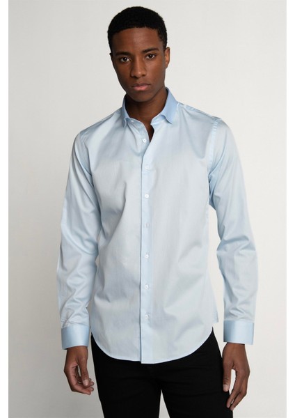 Slim Fit Koton Saten Premium Seri Erkek Gömlek