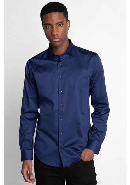 Slim Fit Koton Saten Premium Seri Erkek Gömlek