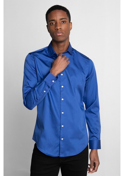 Slim Fit Koton Saten Premium Seri Erkek Gömlek