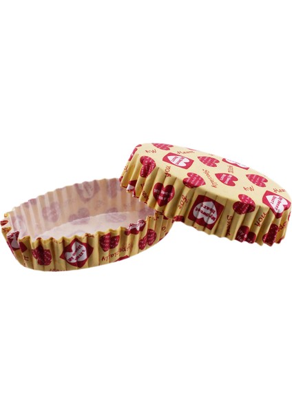 Cupcake Kalıbı Pet Kapsül Oval Sarıya Kırmızı Kalpli Yazılı Kek Kalıbı (100 Adet) F11