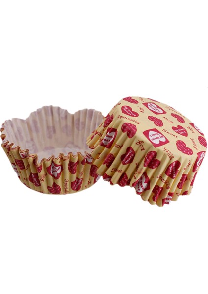 Cupcake Kalıbı Pet Kapsül Dalgalı Sarıya Kırmızı Kalpli Yazılı Kek Kalıbı 65X38 mm (100 Adet)