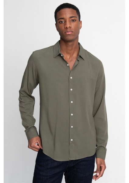 Slim Fit Dar Kesim Uzun Kol Dökümlü Viskon Şık Erkek Gömlek