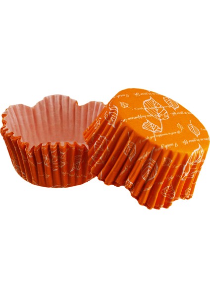Cupcake Kalıbı Pet Kapsül Dalgalı Turuncu Yaprak Desenli Kek Kalıbı 65X38 mm (100 Adet)