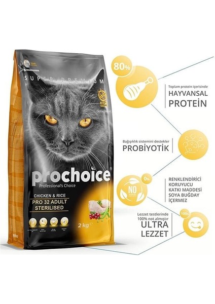 Pro 32 Sterilised Tavuklu Kısırlaştırılmış Kedi Maması 15 kg