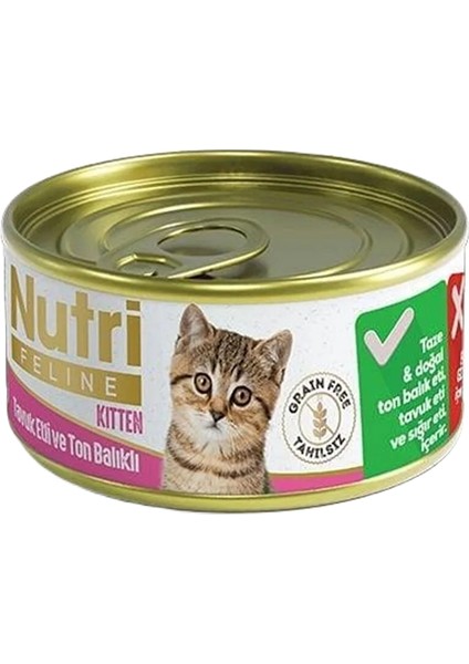 Grain Free Chicken Pate With Tuna Kitten Tavuk Etli ve Ton Balıklı Yavru Kediler Için Yaş Kedi Maması 85GR x 12ADET