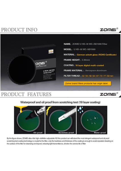 Zomei Nötr Yoğunluk Kamerası Için Nd Lens Filtresi ND1000 Hd Filtre 67MM (Yurt Dışından)