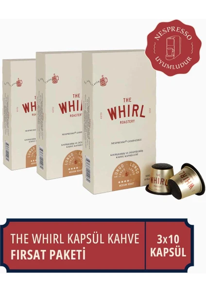 The Whirl Lungo Medium Kapsül Kahve 3'lü Fırsat Paketi 30 Kapsül