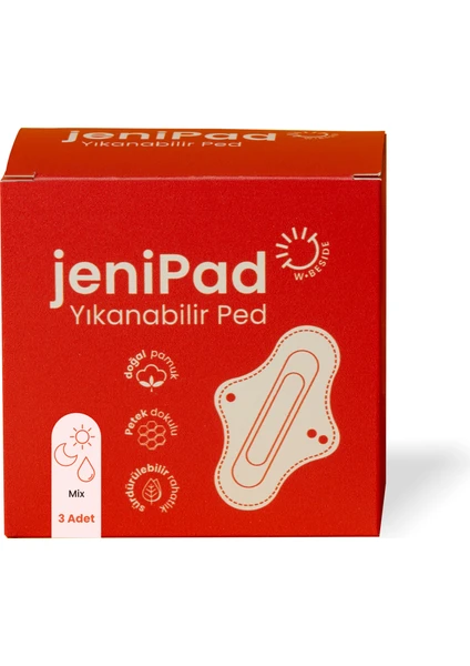 JeniPad W.Beside Pamuk Yıkanabilir Sızdırmaz Kadın Pedi Mıx 3 Adet ( Günlük, Normal, Gece )