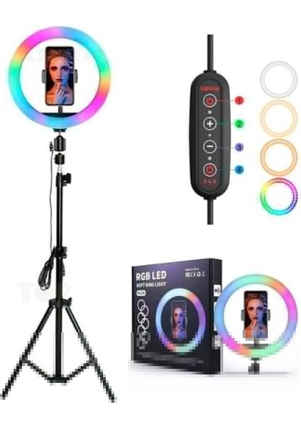Renkli Ring Light LED Sürekli Işık 10 Inç Youtuber Light Kuaför Işığı Işık Ayaklı 210 cm Tripod