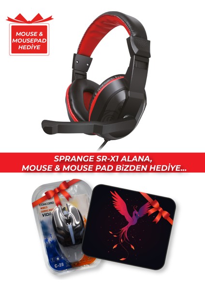 Sr-X1 Mikrofonlu Pc Kulaklık (Mouse & Mousepad Hediyeli)