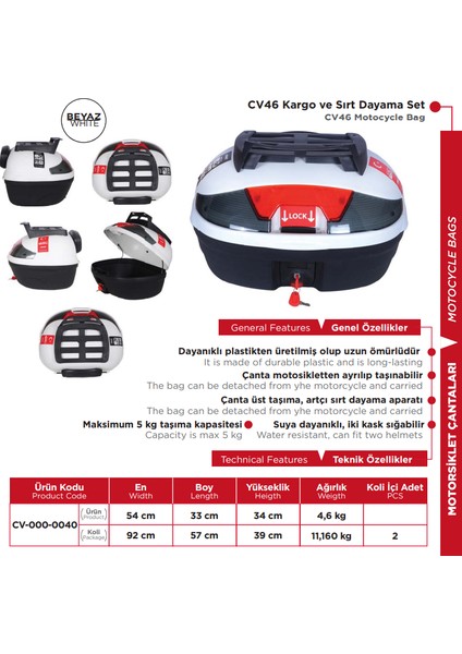 Cv 46 Kargo ve Sırt Dayama Set Beyaz Çanta (Arwic)