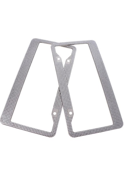 2x 12" X6" Araba Oto Plaka Çerçevesi Bling Kristal Rhinestone 7 Satır Gümüş (Yurt Dışından)