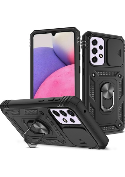 Samsung Galaxy A33 5g Kickstand Card Tutucu Telefon Kılıfı Kılıfı Hibrit Yumuşak Tpu Sert Pc Seri Slayt Kameralı Kamera Kapağı (Yurt Dışından)