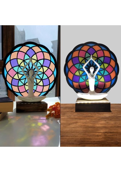 Epoksili Işıklı Kişiselleştirilebilir Torus Yoga Yapan Kadın Gece Lambası Dekoratif Obje modelleri
