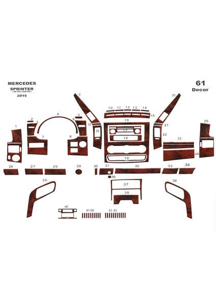 Meriç® Mercedes Sprinter Ön Torpido Kaplama Maun 61 Parça 2006-2019 fırsatları