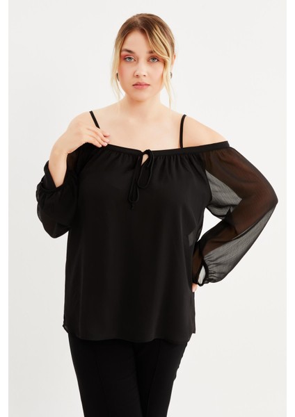 Astarlı Karmen Yaka Şifon Bluz