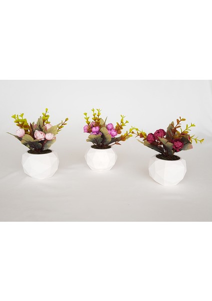 Beton Saksıda Yapay Banko Çiçeği 3 Lü Set Model 4