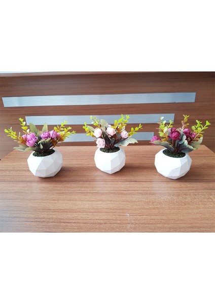 Beton Saksıda Yapay Banko Çiçeği 3 Lü Set Model 4 modelleri