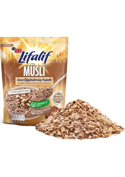 Lifalif Ince Öğütülmüş Yulaflı Fındıklı, Kakao Çekirdekli, Kakaolu Müsli 250 G x 6 Adet