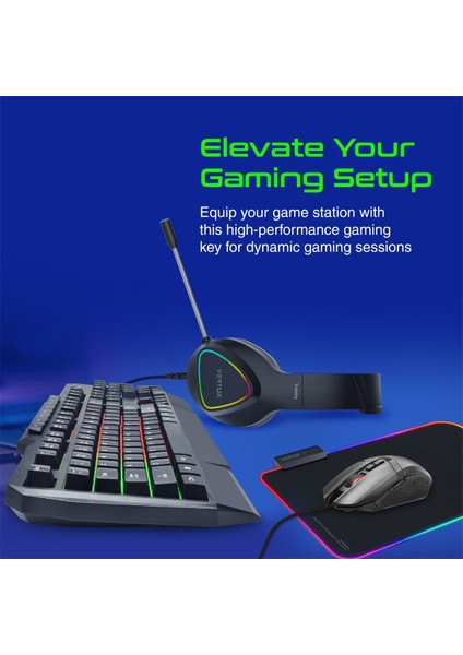 Vertukit 4 In 1 Rainbow Aydınlatmalı Ingilizce Q Klavye, Mouse, Mousepad, Kulaklık Oyuncu Gaming Başlangıç Set