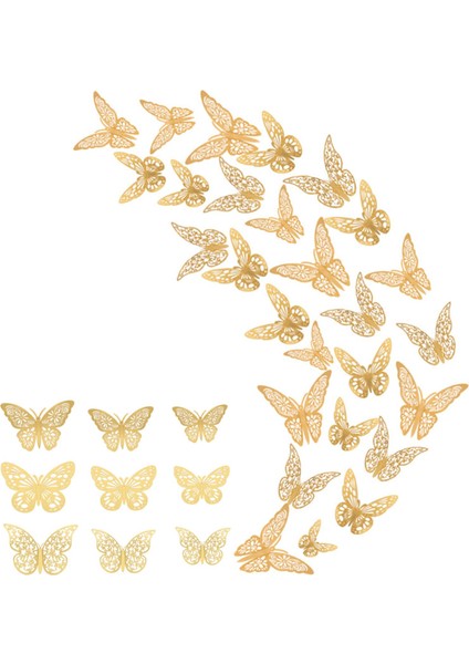 Ev Dekorasyonu Çıkartmalar Hollow Butterfies Çocuk Odası Için Üç Boyutlu Altın (Yurt Dışından)
