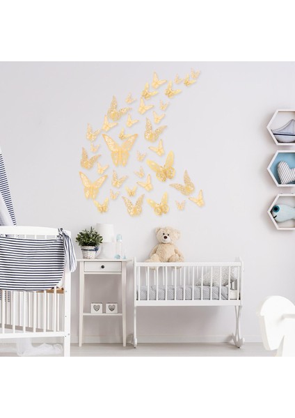 Ev Dekorasyonu Çıkartmalar Hollow Butterfies Çocuk Odası Için Üç Boyutlu Altın (Yurt Dışından) fırsatları