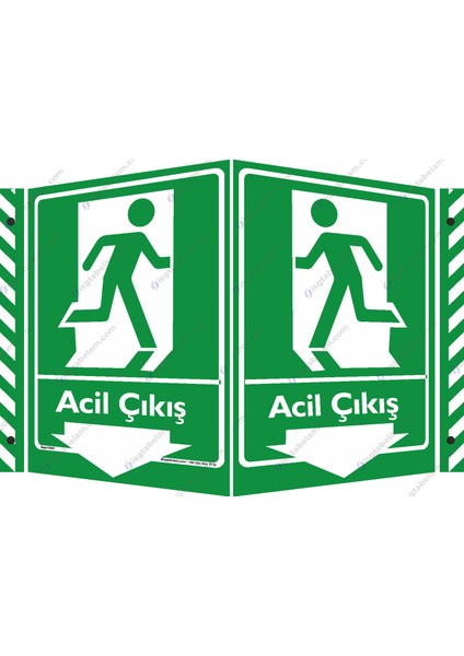 25x35cm/Fosforlu Kompozit/Acil Çıkış Aşağı Ok