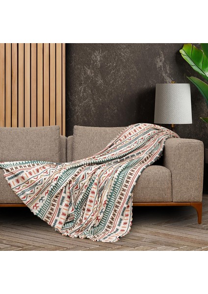 Softmicro Iskandinav Desenli Boho Turkuaz Koltuk Örtüsü , Kanepe Örtüsü , Koltuk Şalı , Tv Battaniyesi 130X180 cm