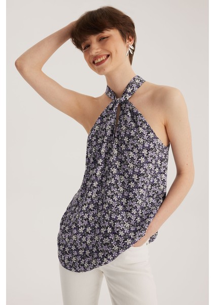 Mor Halter Yaka Bluz