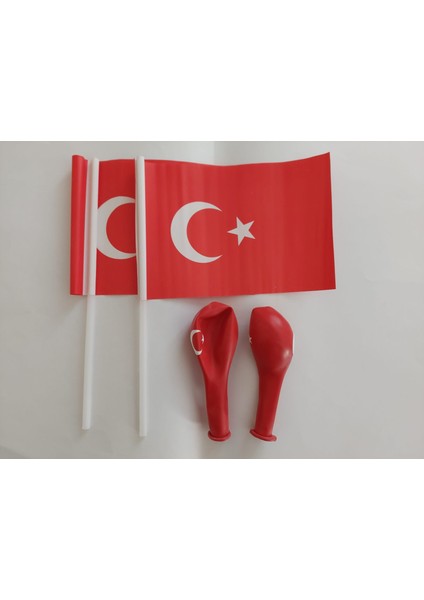 2 Adet Türk Bayrağı ve 2 Adet Türk Bayraklı Balon Set