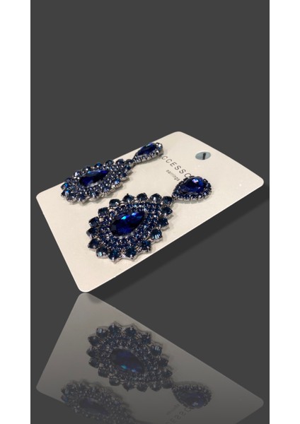 Mavi Zircon Taşlı Modern Tasarım Abiye Küpe MY70E22310048