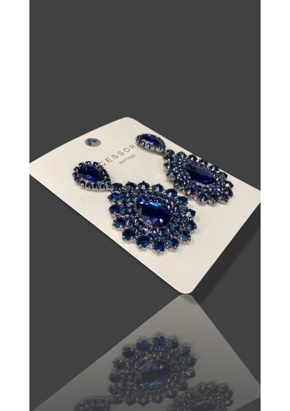Mavi Zircon Taşlı Modern Tasarım Abiye Küpe MY70E22310048