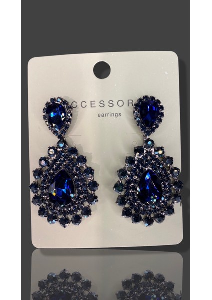 Mavi Zircon Taşlı Modern Tasarım Abiye Küpe MY70E22310048