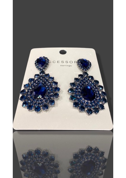 Mavi Zircon Taşlı Modern Tasarım Abiye Küpe MY70E22310048