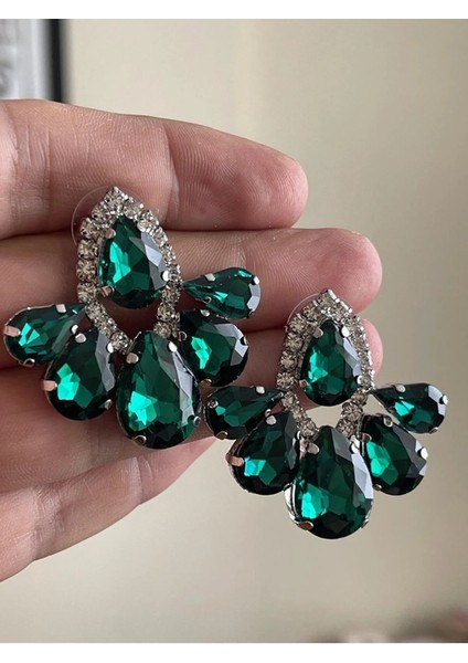 Yeşil Kristal Kesim Kısa Modern Abiye Küpe MY70E2231000068