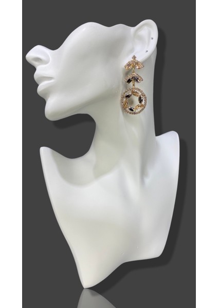 Sarı ve Kahribar Kristal Renk Taşlı Modern Tasarım Abiye Küpe MY70E22310045