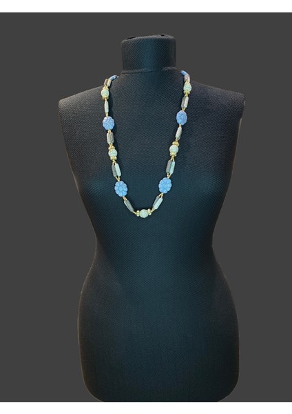 Uzun Mavi Taşlı Modern Tasarım Kolye MY60N223100023