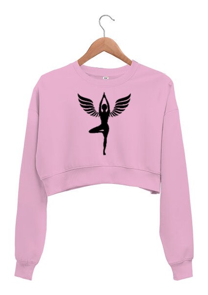 Angel Yoga Meditasyon Pembe Kadın Crop Sweatshirt