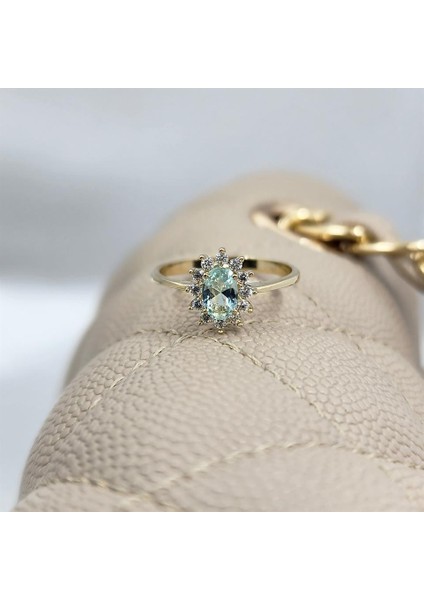 1.05 Karat Green Topaz Taşlı 0.30 Karat Pırlanta(Signty)Taşlı Vintage Tasarım 925 Ayar Gümüş Yüzük