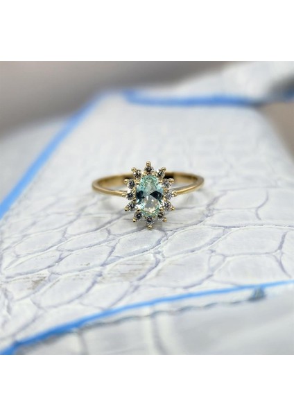 1.05 Karat Green Topaz Taşlı 0.30 Karat Pırlanta(Signty)Taşlı Vintage Tasarım 925 Ayar Gümüş Yüzük