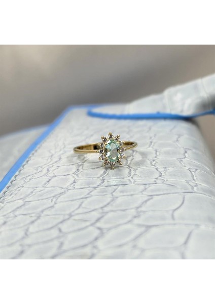 Altın Yüzük - 1.05 Karat Green Topaz Taşlı 0.30 Karat Pırlanta(Signty)Taşlı Vintage Tasarım 14 Ayar Altın Yüzük indirimleri