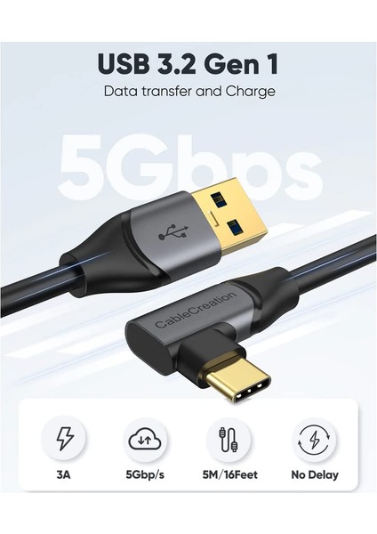 5 Gbps Type-C Vr Data Şarj Kablosu Oculus Quest 2 Için Link Cable 90° Type-C Uç USB 3.2 Kablo 5 Metre 3A CC1064 Profesyonel Bilgisayar Bağlantı Kablosu fiyatları